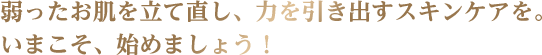 弱ったお肌を立て直し、力を引き出すスキンケアを。いまこそ、始めましょう！